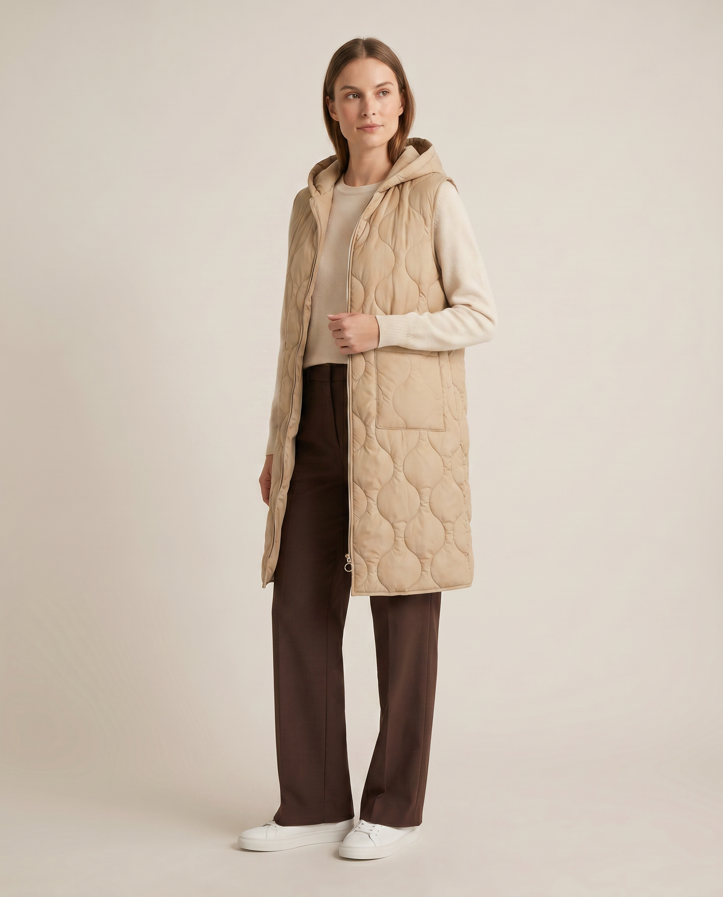 Chaleco Parka Acolchado Largo con Capucha
