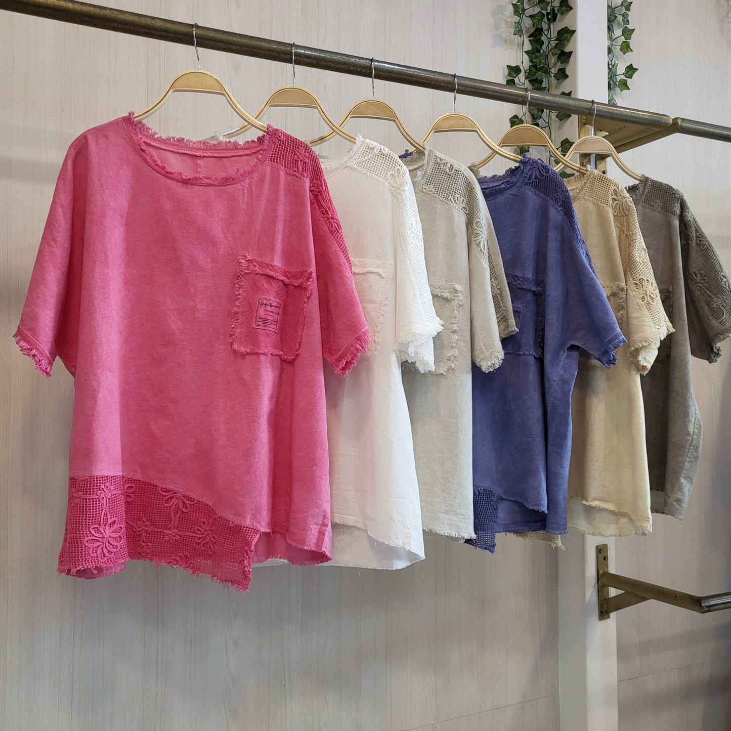 Polera de Lino Asimétrica Manga Corta