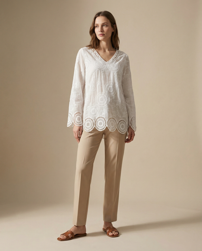 Blusa Broderie Oversize Manga Larga