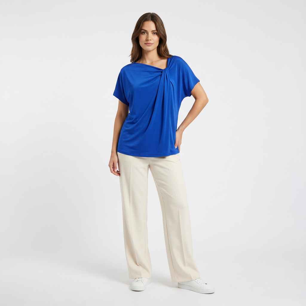 Polera Manga Corta con Drapeado Asimétrico