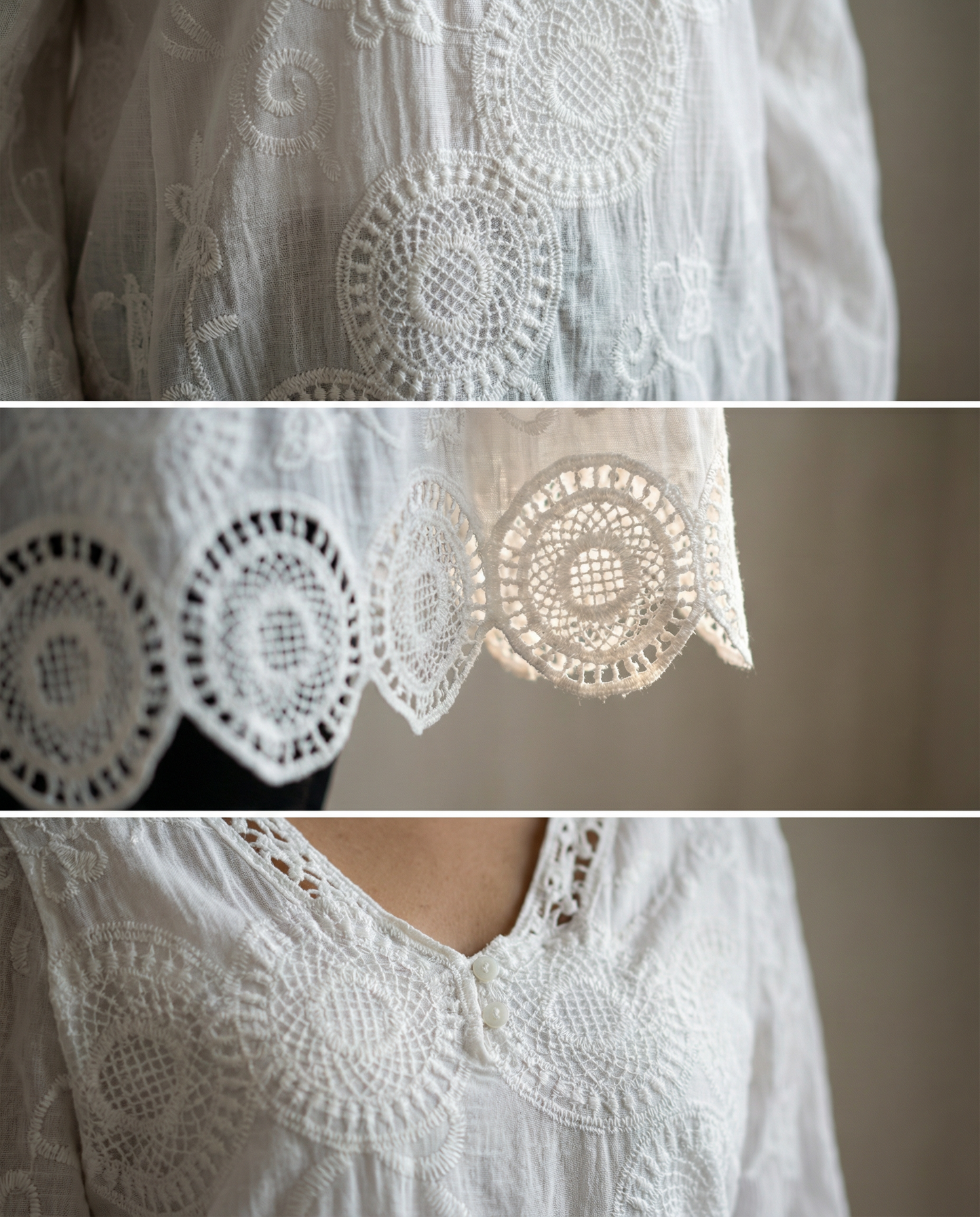 Blusa Broderie Oversize Manga Larga