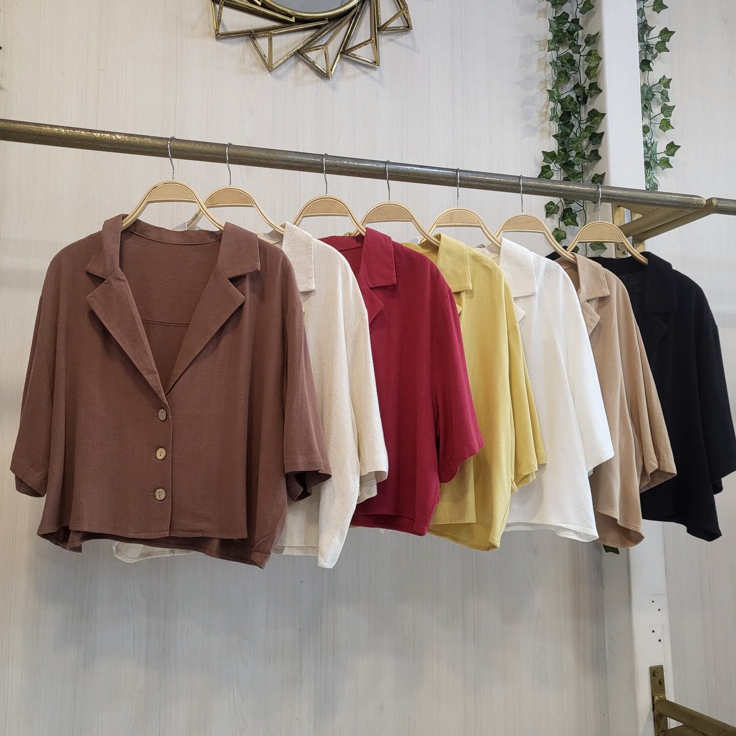 Conjunto de Lino Camisa Cuello Blazer y Palazzo con Bolsillos