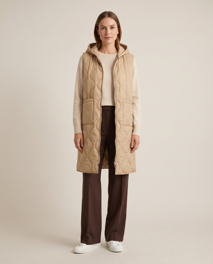 Chaleco Parka Acolchado Largo con Capucha