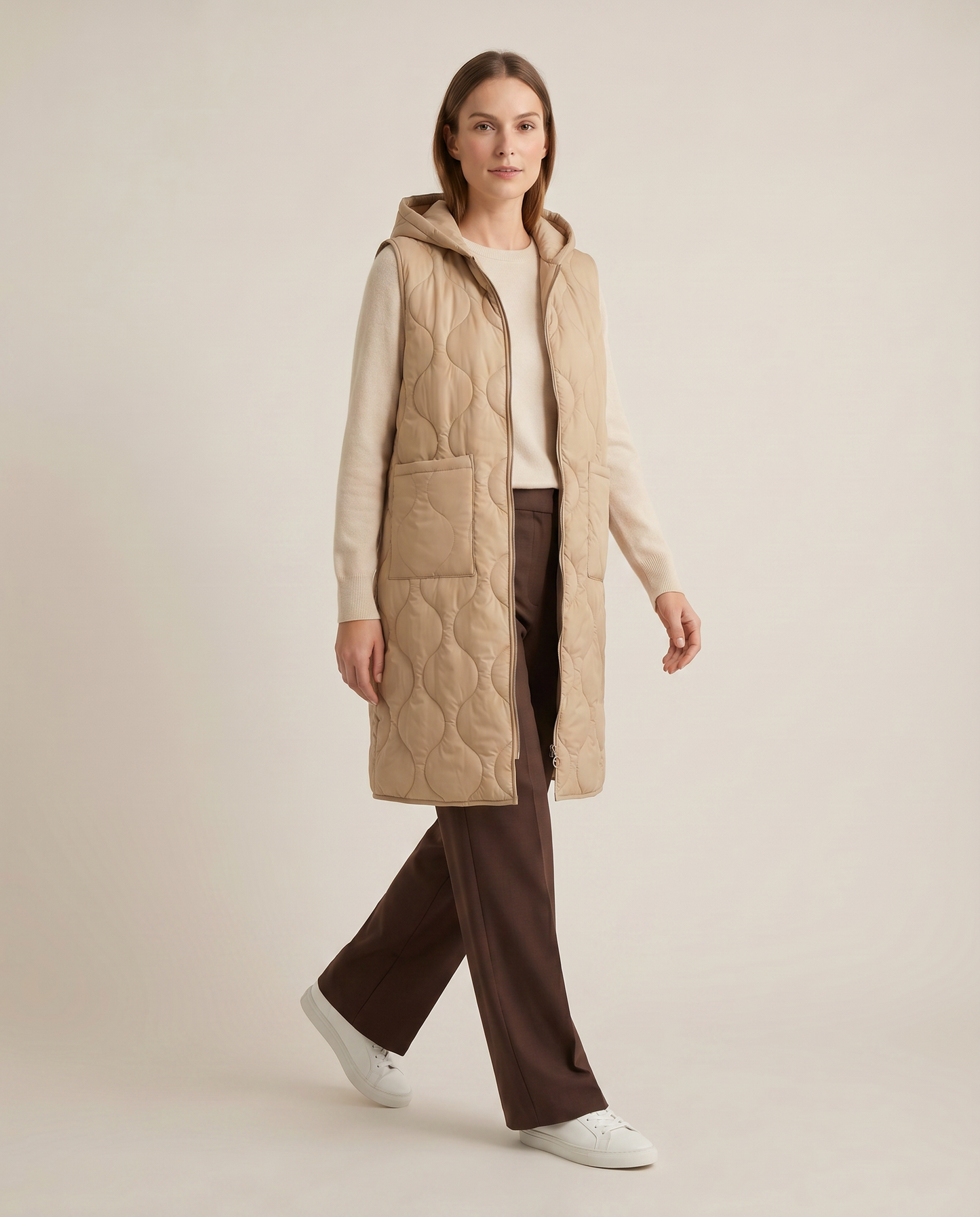 Chaleco Parka Acolchado Largo con Capucha