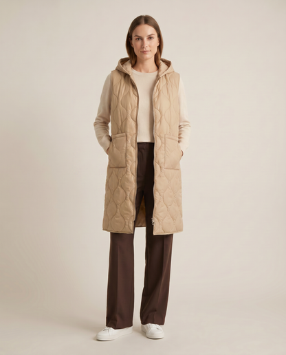 Chaleco Parka Acolchado Largo con Capucha