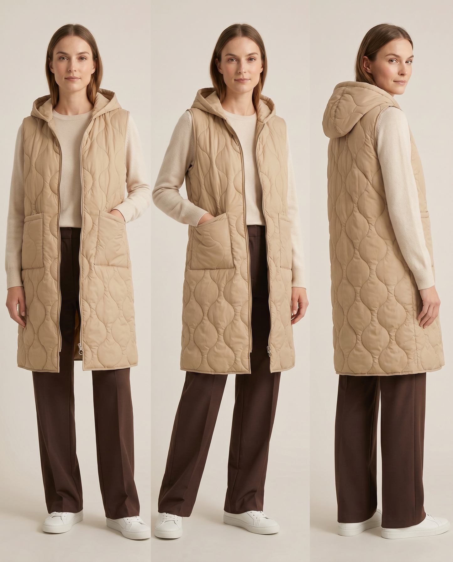 Chaleco Parka Acolchado Largo con Capucha