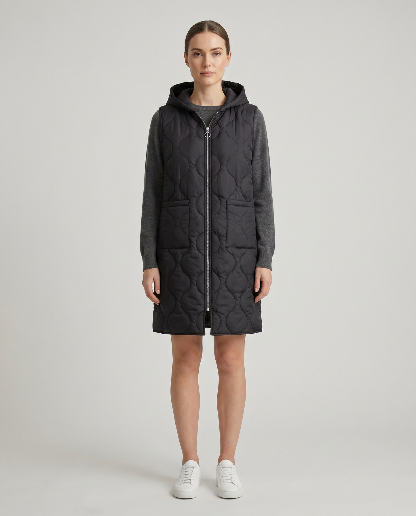 Chaleco Parka Acolchado Largo con Capucha