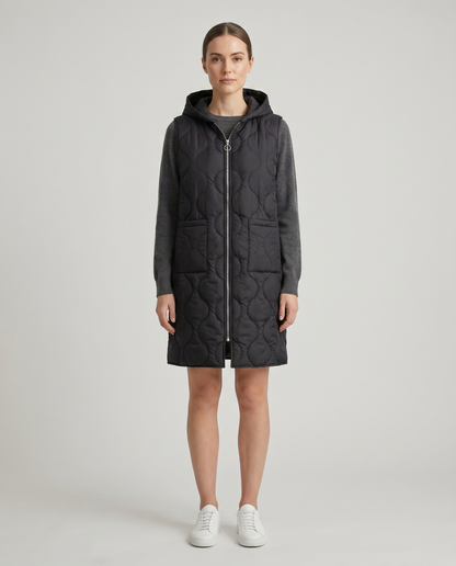 Chaleco Parka Acolchado Largo con Capucha