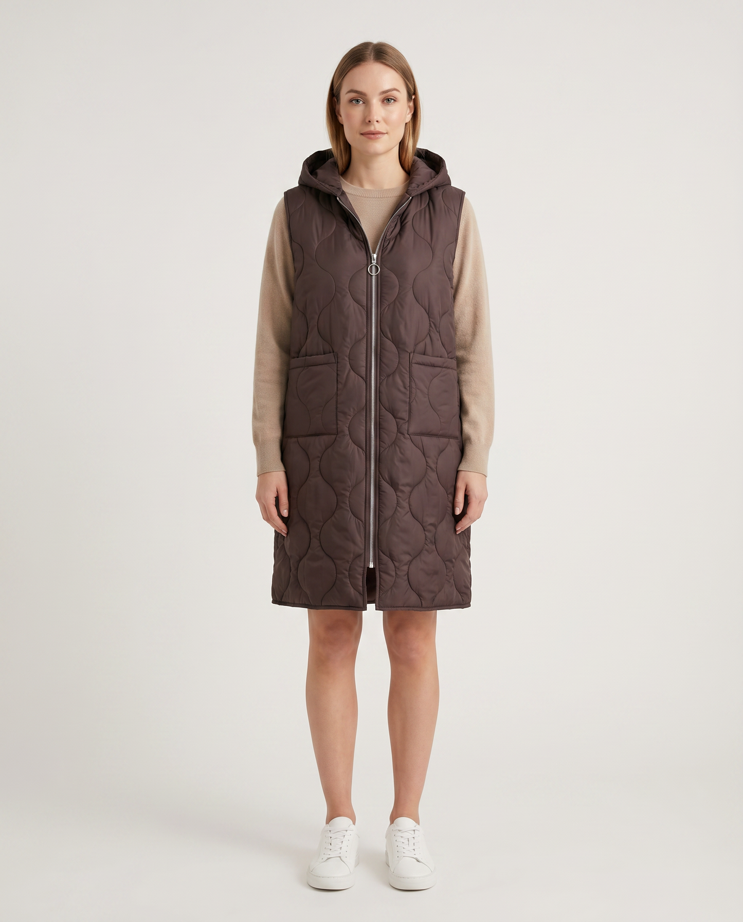 Chaleco Parka Acolchado Largo con Capucha