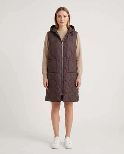 Chaleco Parka Acolchado Largo con Capucha