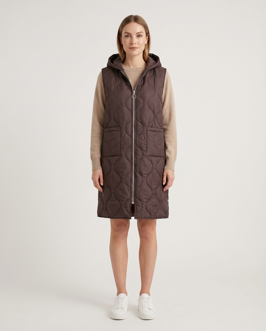 Chaleco Parka Acolchado Largo con Capucha