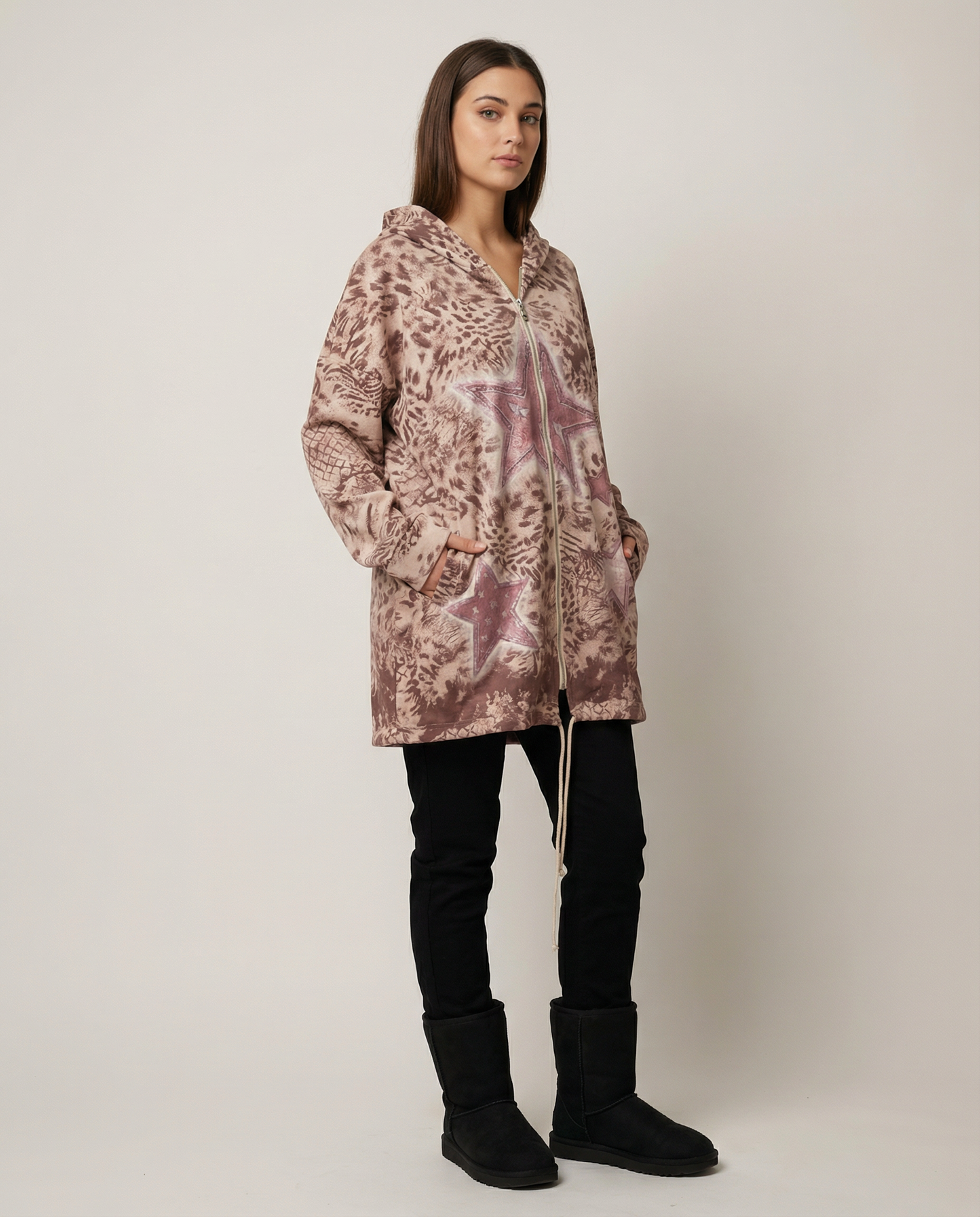 Chaqueta Gamuza Estampada con Capucha