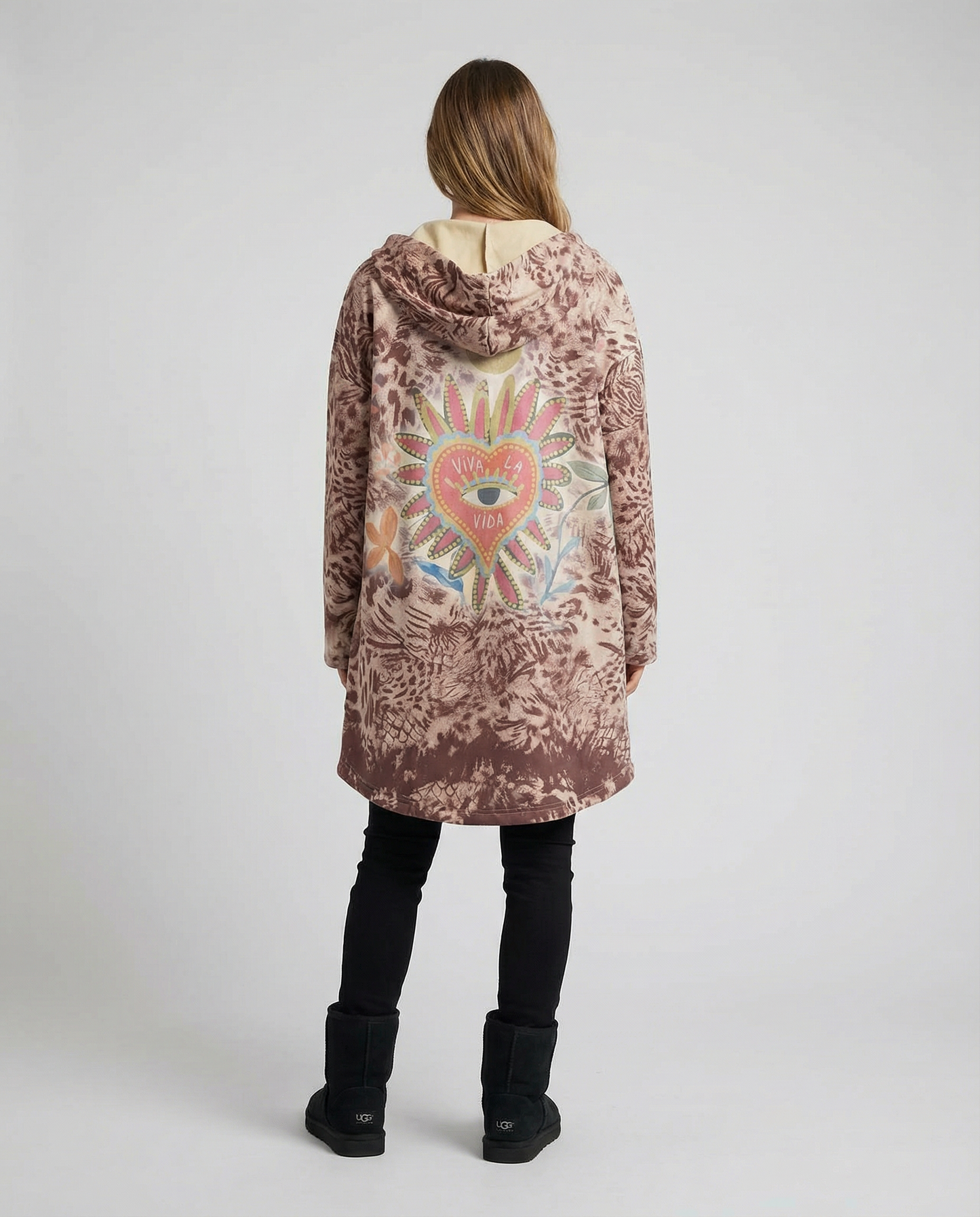 Chaqueta Gamuza Estampada con Capucha