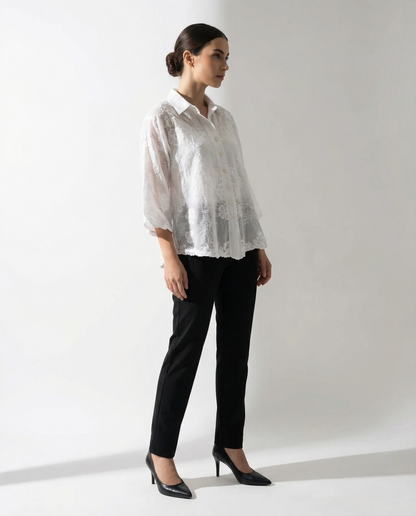 Camisa Broderie Floral Manga 3/4