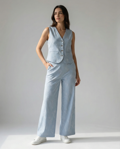 Conjunto Denim Bordado Chic – Gillette & Palazzo Mezclilla Fina