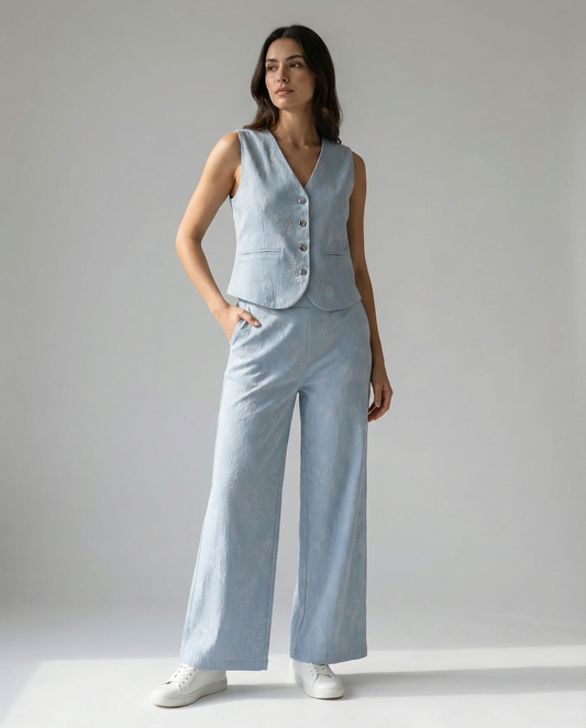 Conjunto Denim Bordado Chic – Gillette & Palazzo Mezclilla Fina