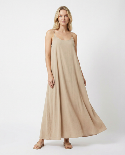 Vestido de Lino sin Manga con Bolsillos