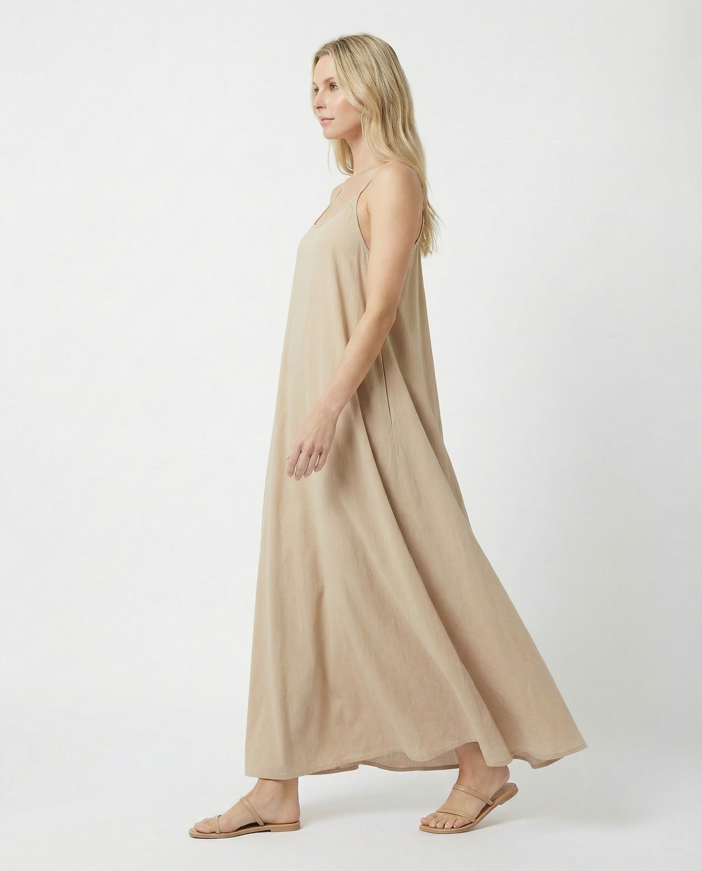 Vestido de Lino sin Manga con Bolsillos