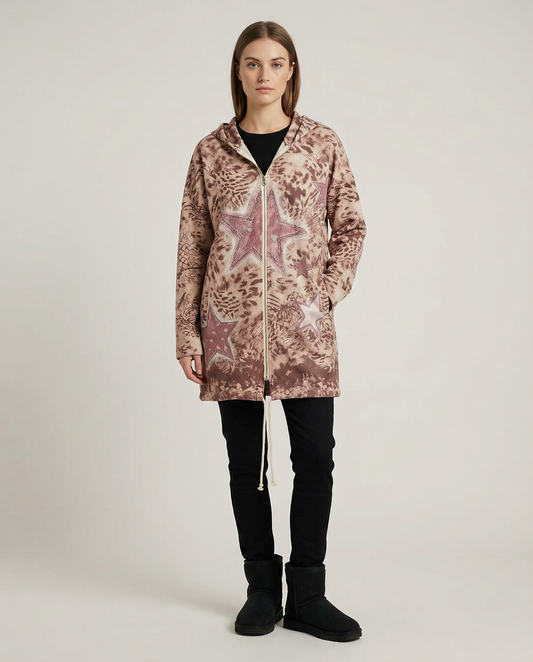 Chaqueta Gamuza Estampada con Capucha