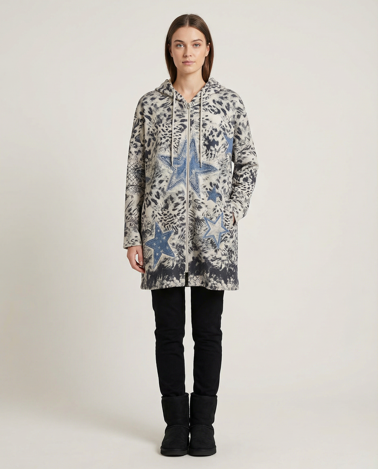 Chaqueta Gamuza Estampada con Capucha