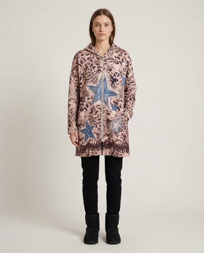 Chaqueta Gamuza Estampada con Capucha