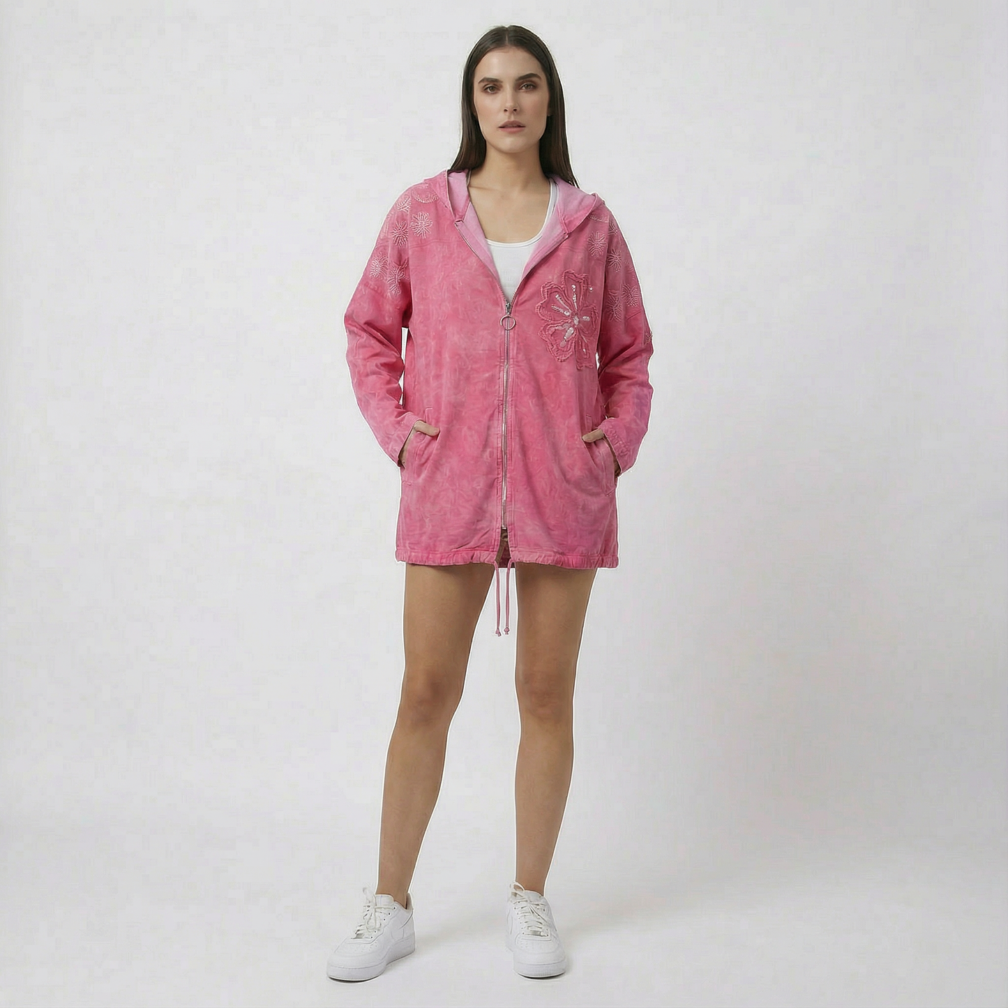 Chaqueta de Lino con Cierre y Capucha