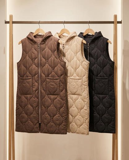 Chaleco Parka Acolchado Largo con Capucha