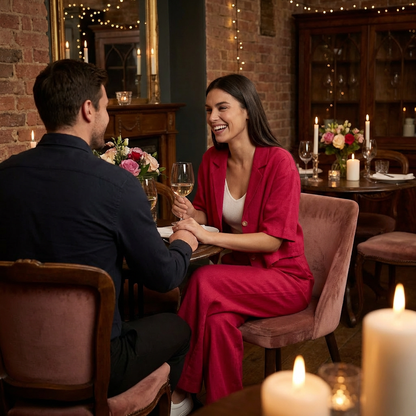 Conjunto de Lino Camisa Cuello Blazer y Palazzo con Bolsillos