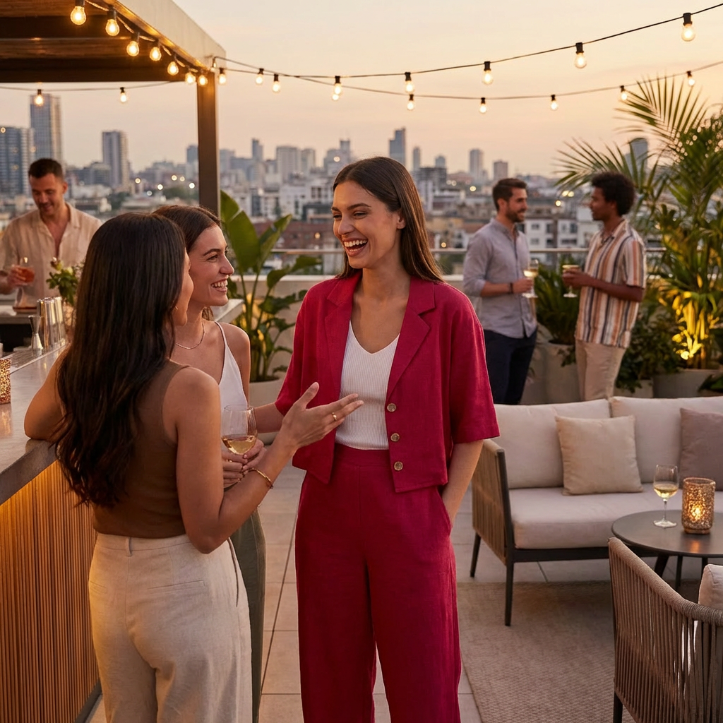 Conjunto de Lino Camisa Cuello Blazer y Palazzo con Bolsillos