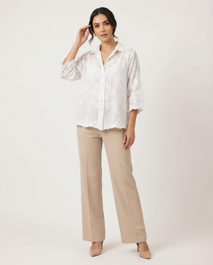 Camisa Broderie Floral Manga 3/4