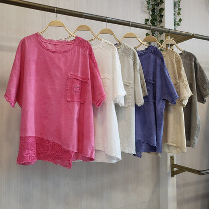 Polera de Lino Asimétrica Manga Corta