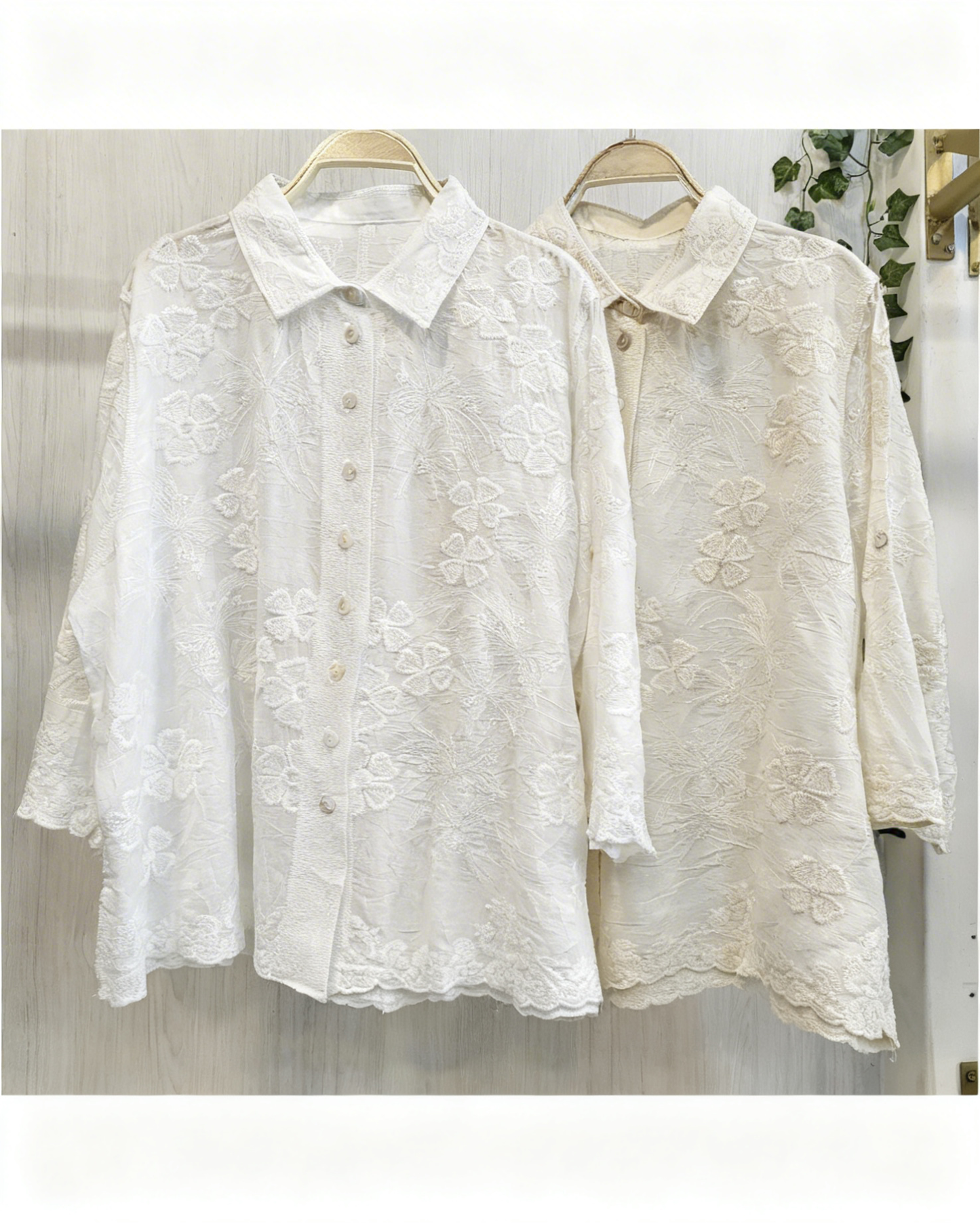 Camisa Broderie Floral Manga 3/4